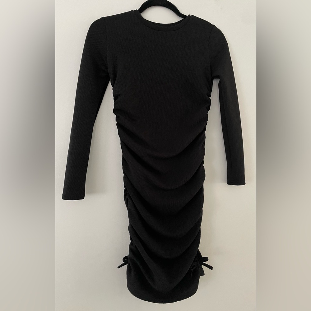Shein Black Knee Length Ruched Dress Girls 11-12Y